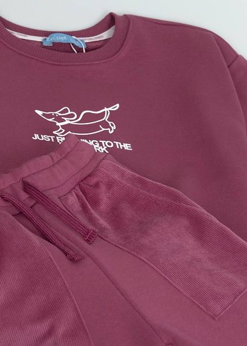 Bordo Kadife Kız ve erkek Çocuk Eşofman Takımı - Görsel 4