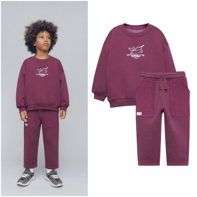 Bordo Kadife Kız ve erkek Çocuk Eşofman Takımı - Görsel 5