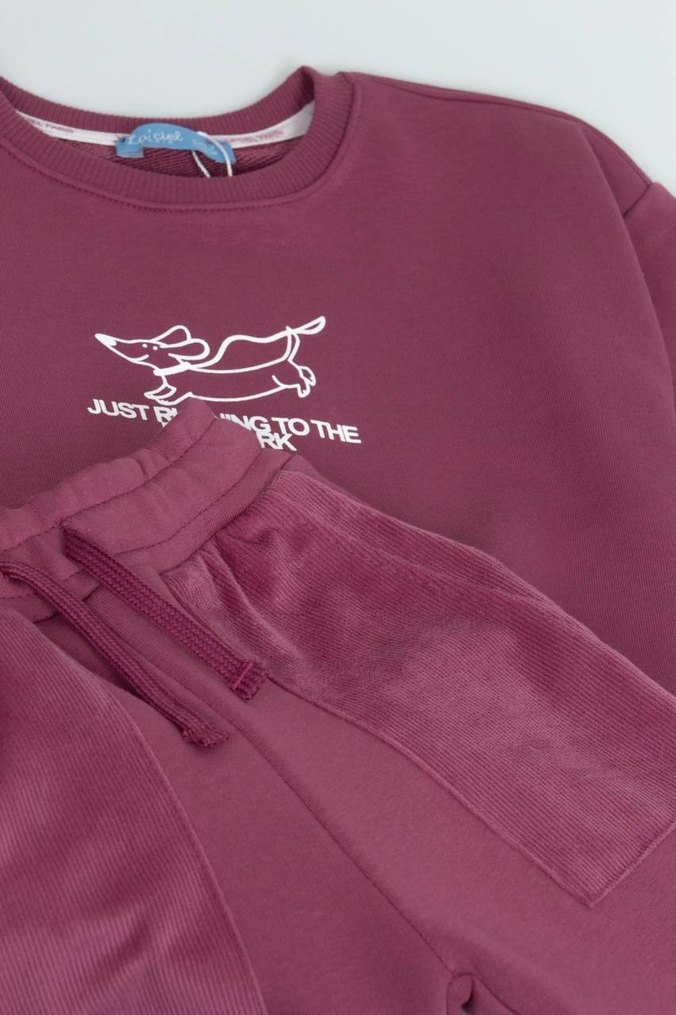 Bordo Kadife Kız ve erkek Çocuk Eşofman Takımı - Görsel 4