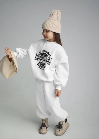 Beyaz Baskılı Pamuklu Erkek Eşofman Takımı - Görsel 3