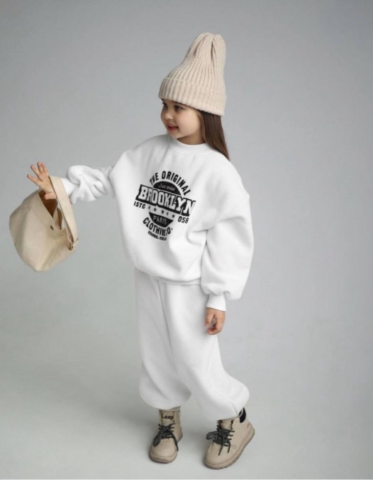 Beyaz Baskılı Pamuklu Erkek Eşofman Takımı - Görsel 3