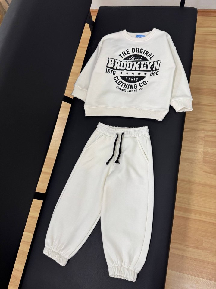 Beyaz Baskılı Pamuklu Erkek Eşofman Takımı - Görsel 2