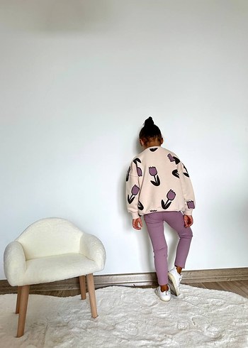 Kızlar için Mor Rahat Sweatshirt ve Pantolon - Görsel 3