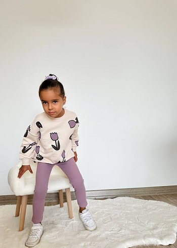 Kızlar için Mor Rahat Sweatshirt ve Pantolon - Görsel 4