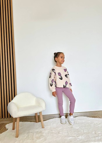 Kızlar için Mor Rahat Sweatshirt ve Pantolon - Görsel 2