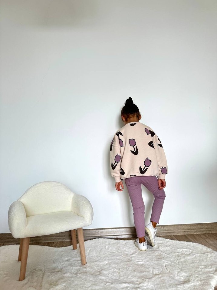 Kızlar için Mor Rahat Sweatshirt ve Pantolon - Görsel 3