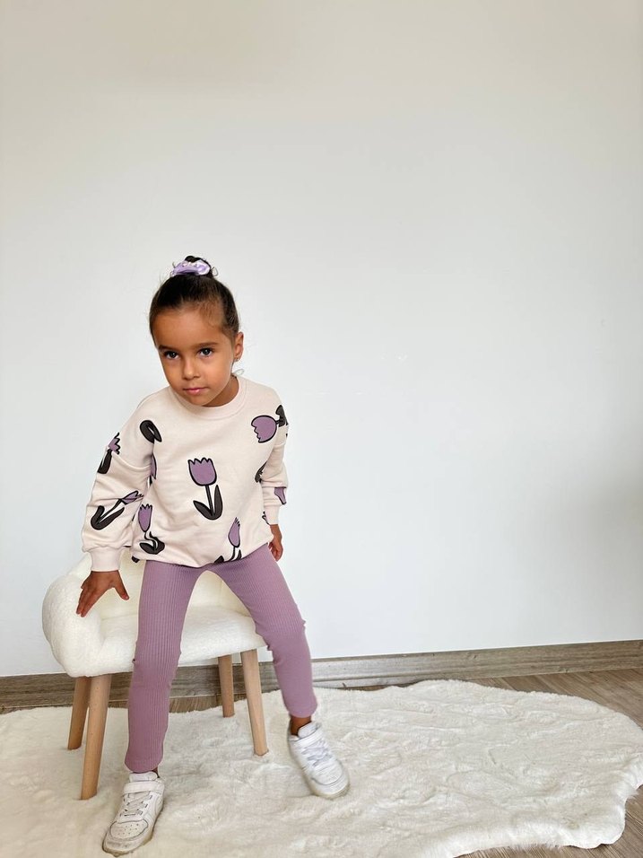 Kızlar için Mor Rahat Sweatshirt ve Pantolon - Görsel 4