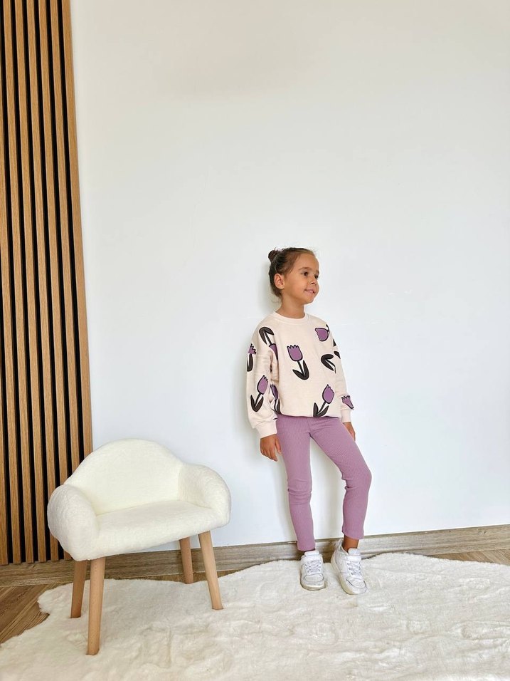 Kızlar için Mor Rahat Sweatshirt ve Pantolon - Görsel 2