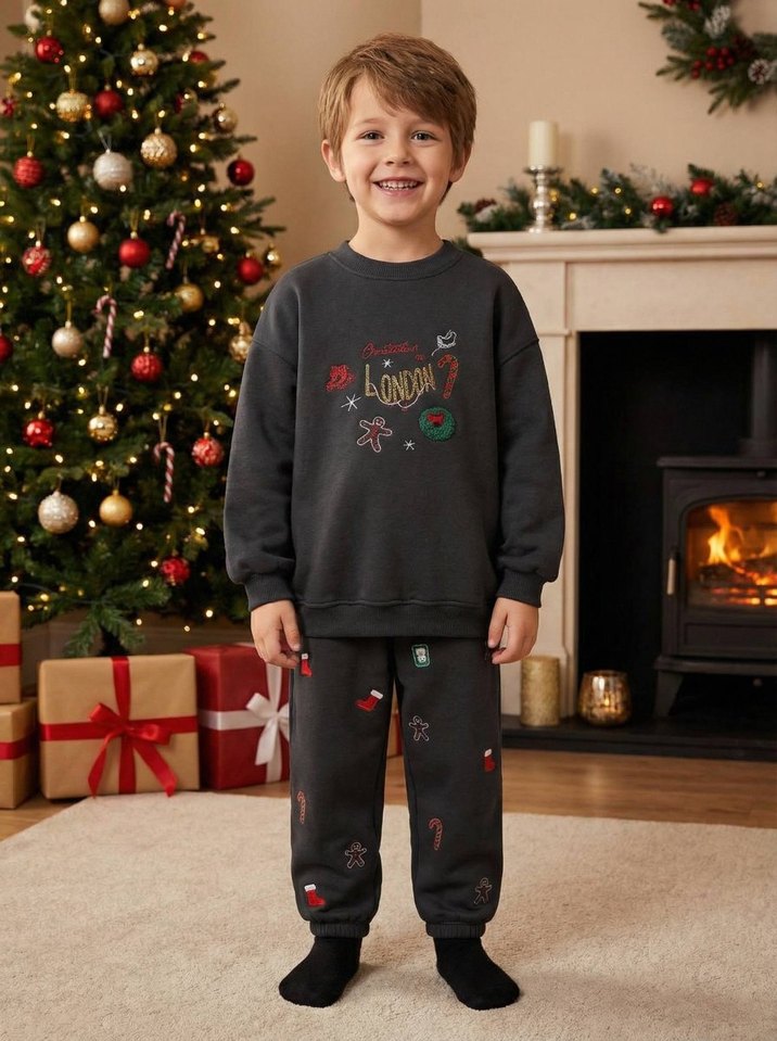 Nakışlı Siyah  kız ve erkek Çocuk Eşofman Takımı - Görsel 2