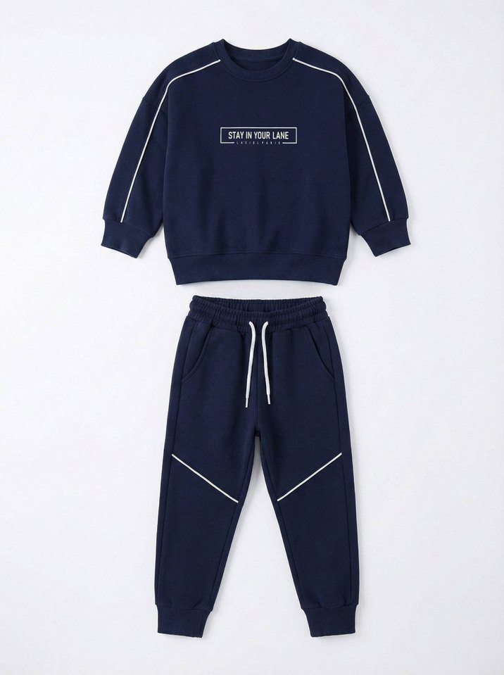 Lacivert Baskılı Erkek Sweatshirt ve Eşofman Takımı - Görsel 4