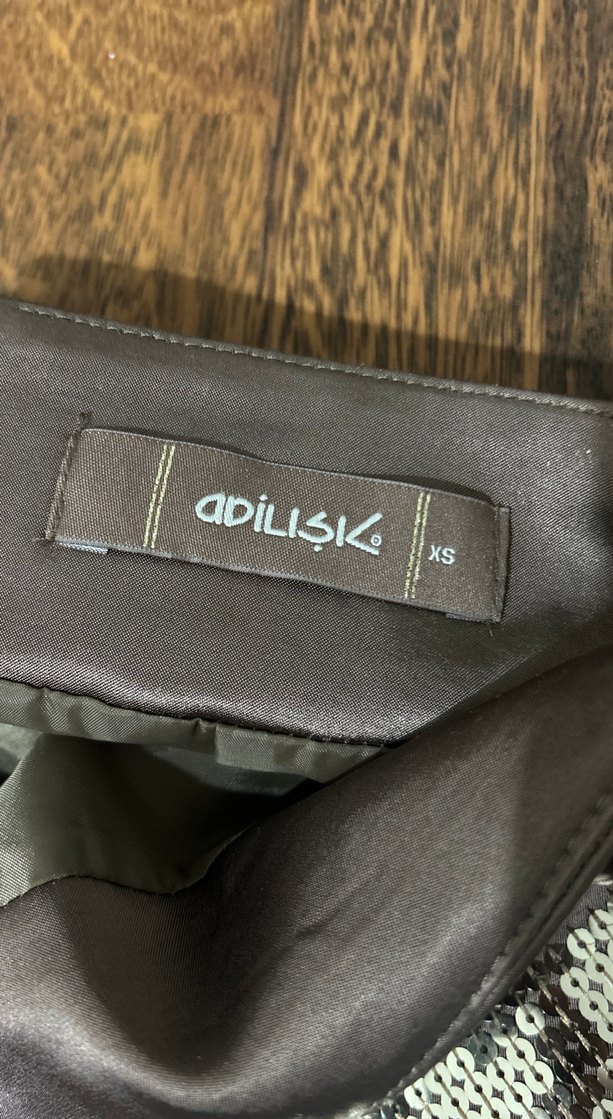 Adil ışık Kahverengi puldetaylı straplez üst ve  Mini Etek takım - Görsel 5