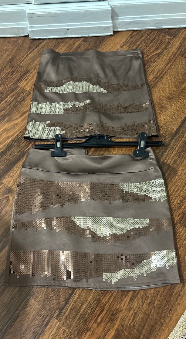 Adil ışık Kahverengi puldetaylı straplez üst ve  Mini Etek takım - Görsel 2