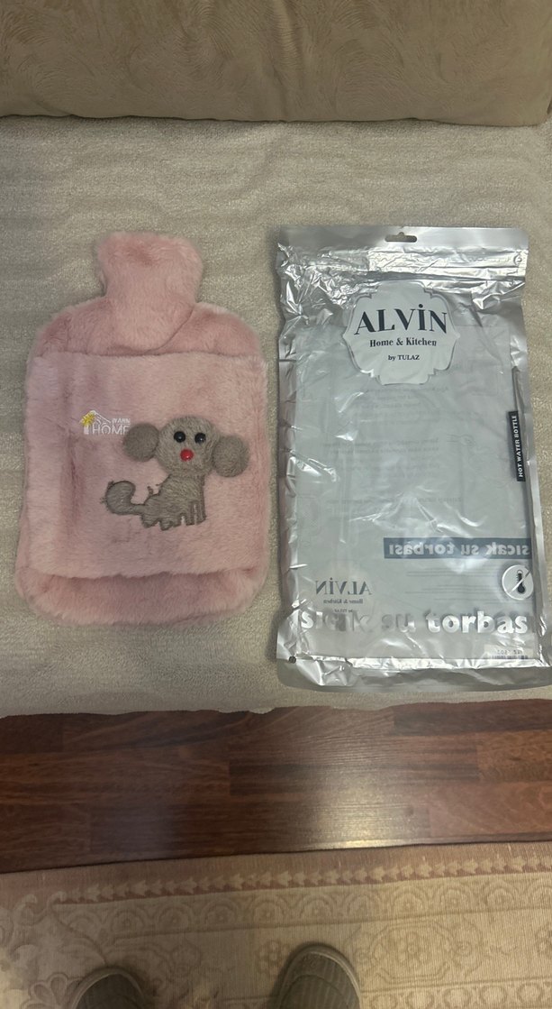 Pembe peluş kılıflı sıcak su torbası - Görsel 3