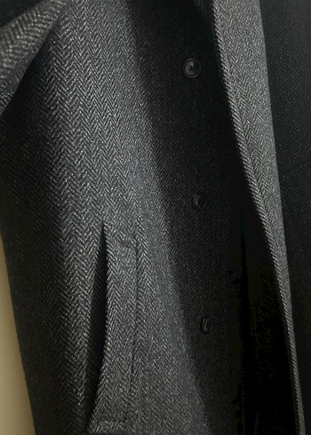 Gri Yün Düğmeli Midi Erkek Kaban - Görsel 5