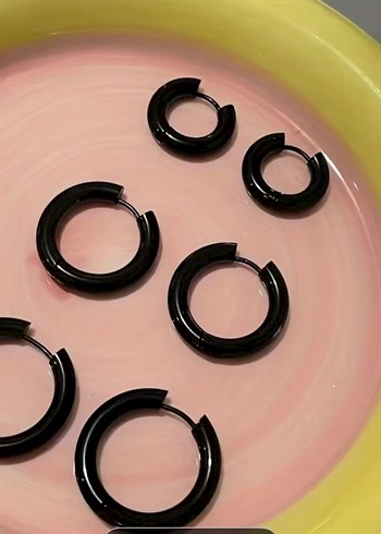 Siyah Minimalist Midi Çelik Küpeler 3 çift - Görsel 3