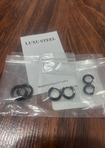 Siyah Minimalist Midi Çelik Küpeler 3 çift - Görsel 8