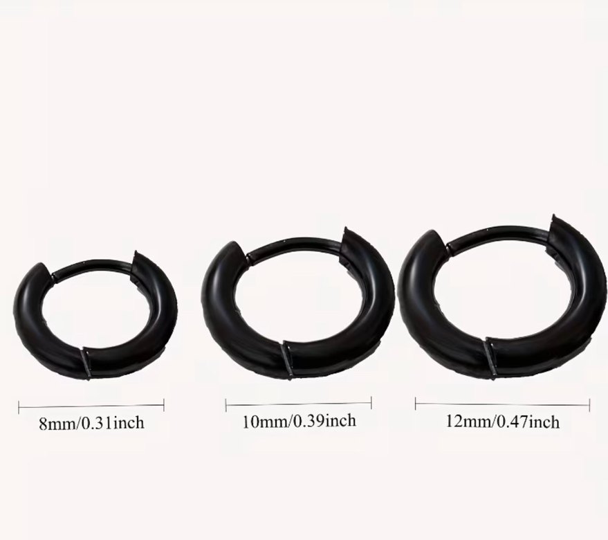 Siyah Minimalist Midi Çelik Küpeler 3 çift - Görsel 4