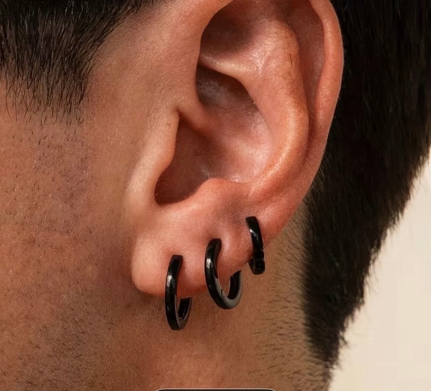 Siyah Minimalist Midi Çelik Küpeler 3 çift - Görsel 5