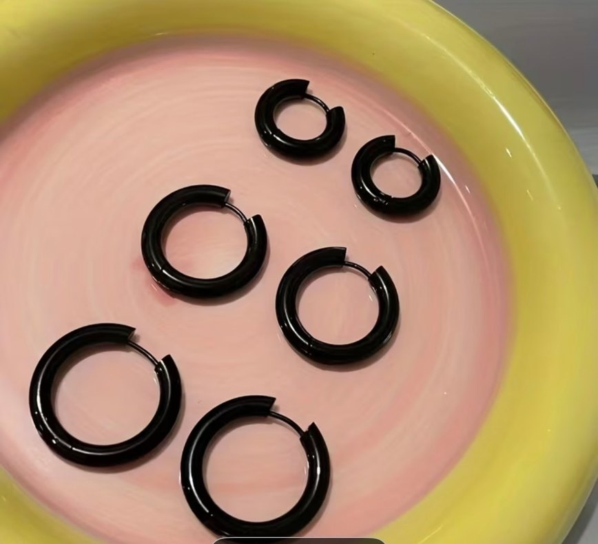 Siyah Minimalist Midi Çelik Küpeler 3 çift - Görsel 3