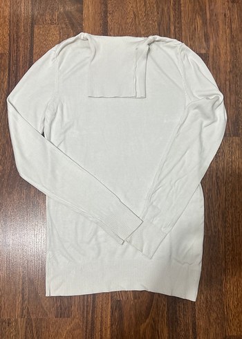 Krem Kadın Keten Uzun Kollu Boğazlı Kazak - Görsel 2