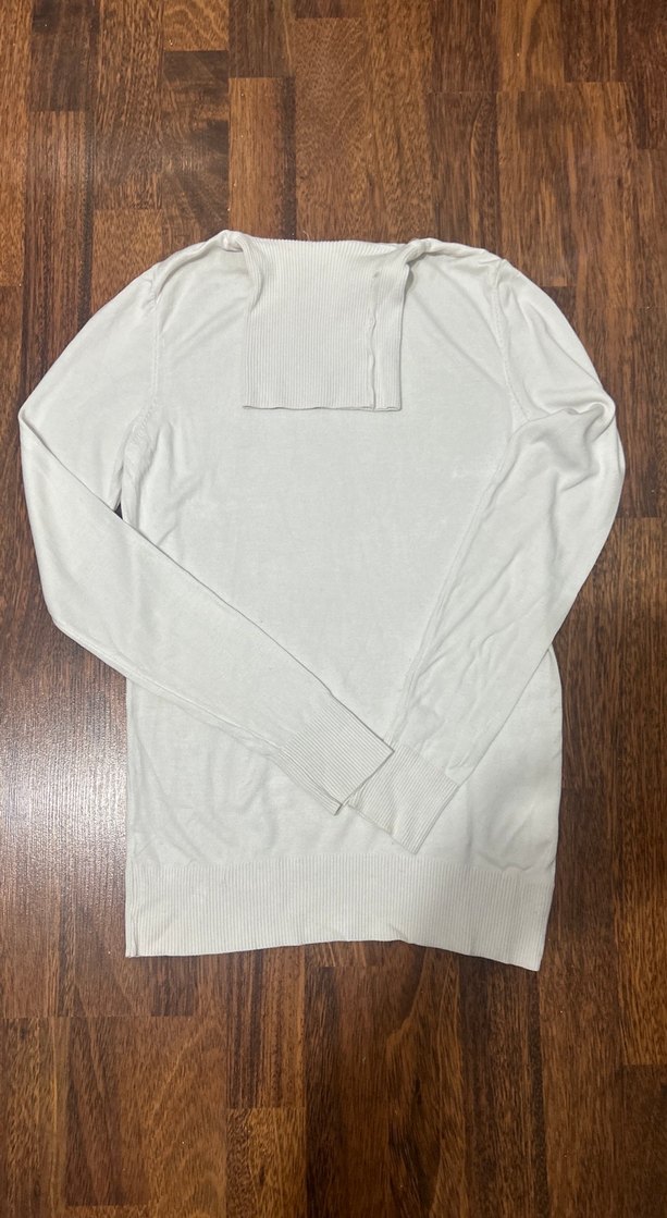 Krem Kadın Keten Uzun Kollu Boğazlı Kazak - Görsel 2