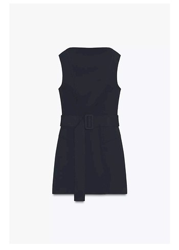 Zara Lacivert Kemerli Midi Elbise - Görsel 3