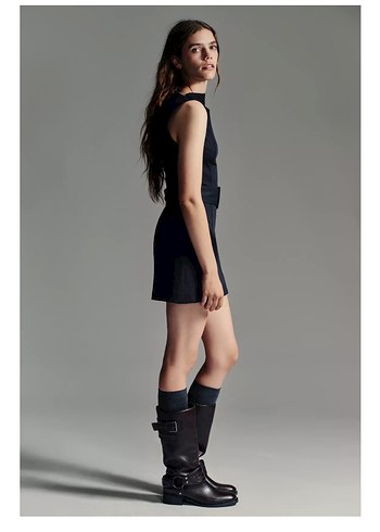 Zara Lacivert Kemerli Midi Elbise - Görsel 5