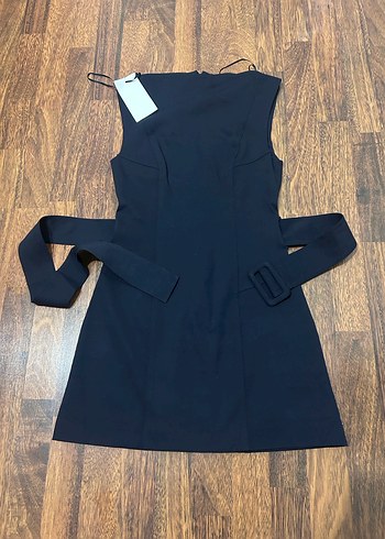 Zara Lacivert Kemerli Midi Elbise - Görsel 8