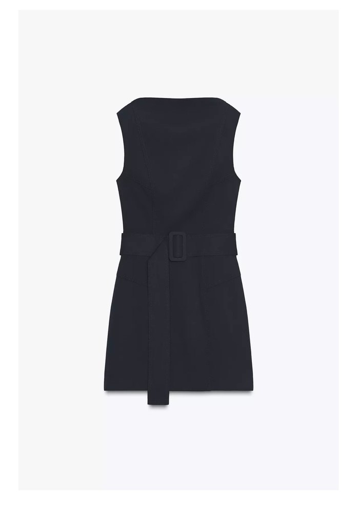 Zara Lacivert Kemerli Midi Elbise - Görsel 3