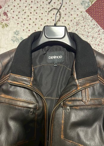 Derimod Kahverengi Gerçek Deri Erkek Biker Ceket - Görsel 2