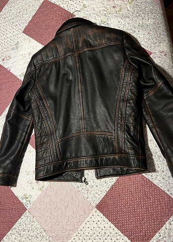 Derimod Kahverengi Gerçek Deri Erkek Biker Ceket - Görsel 3