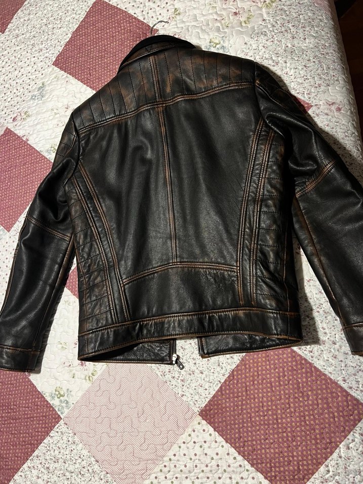 Derimod Kahverengi Gerçek Deri Erkek Biker Ceket - Görsel 3