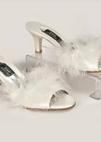 Beyaz saten Tüylü Kadın Terlik gelin terliği - Görsel 3