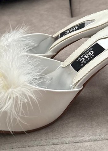 Beyaz saten Tüylü Kadın Terlik gelin terliği - Görsel 4