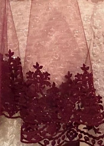 Bordo Simli İşlemeli duvak - Görsel 2