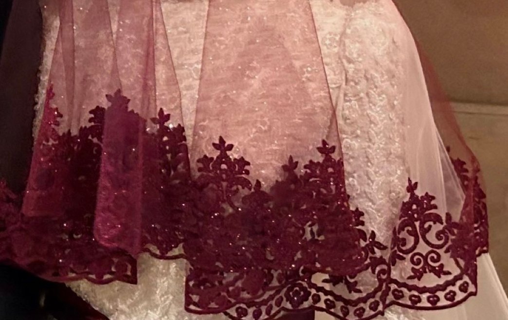 Bordo Simli İşlemeli duvak - Görsel 2