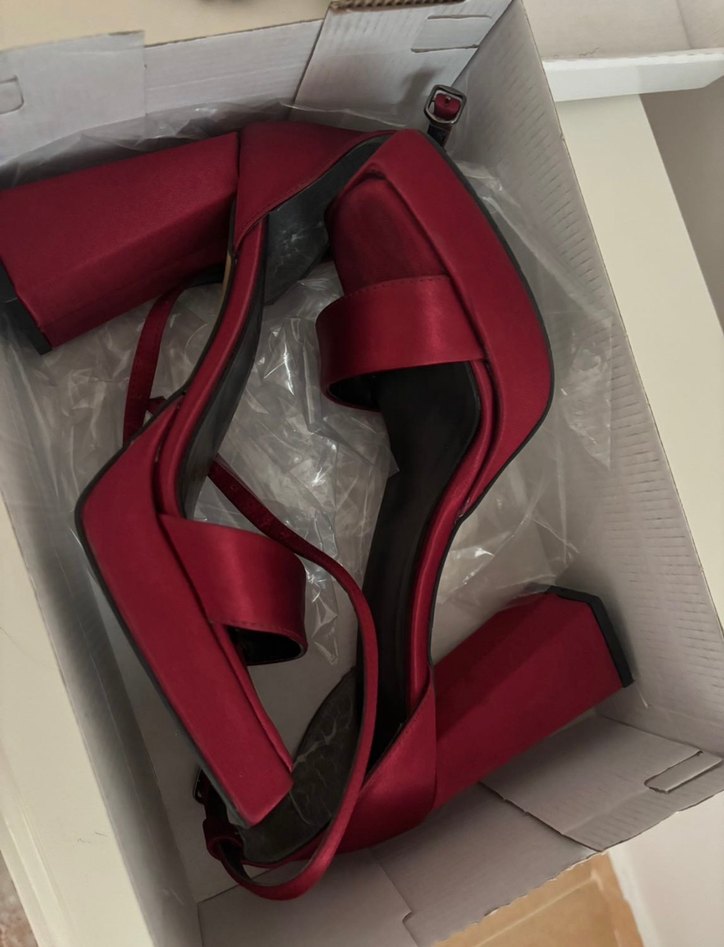 Bordo kına ayakkabısı Topuklu Kadın Ayakkabı - Görsel 2