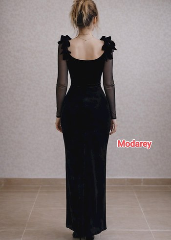 ORJİNAL MARKA Siyah Transparan Uzun Kollu Abiye - Görsel 3