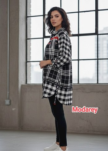 BÜYÜK BEDEN Ekoseli Siyah Gri Gömlek - Görsel 2