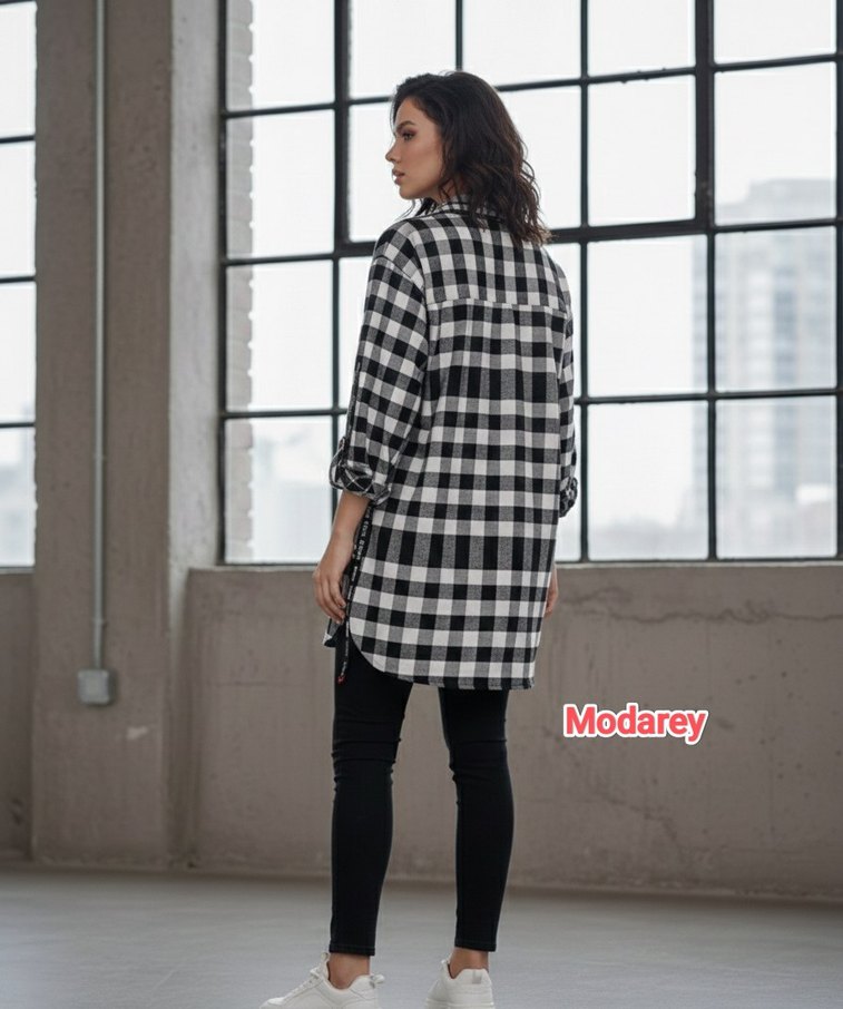 BÜYÜK BEDEN Ekoseli Siyah Gri Gömlek - Görsel 3