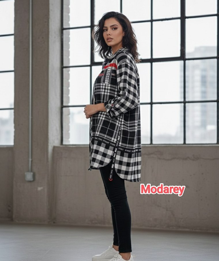 BÜYÜK BEDEN Ekoseli Siyah Gri Gömlek - Görsel 2