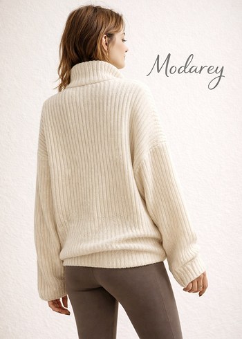 Bej Yarım Fermuarlı Örgü Kazak - Görsel 3