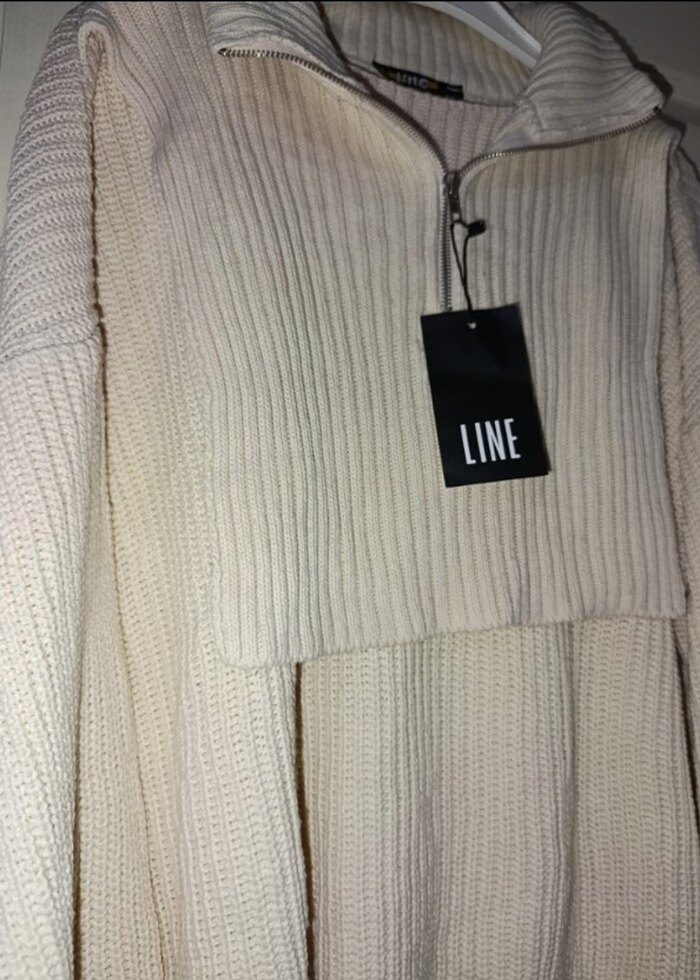 Bej Yarım Fermuarlı Örgü Kazak - Görsel 4