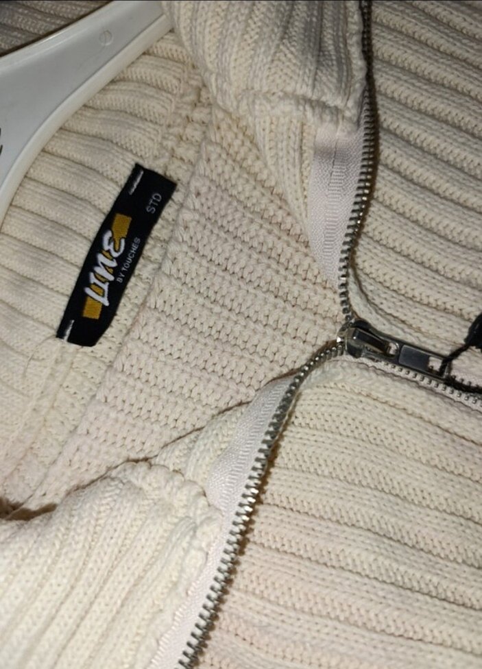 Bej Yarım Fermuarlı Örgü Kazak - Görsel 5