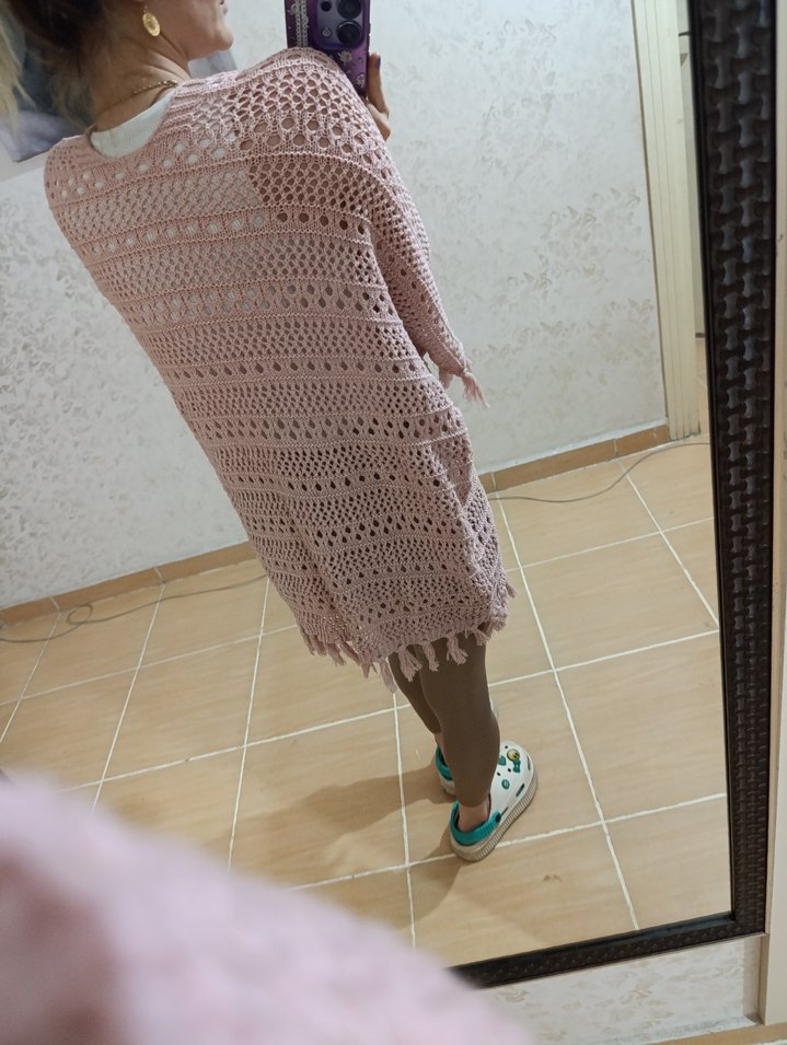 Pembe Örgü Bohem Mini Hırka - Görsel 5