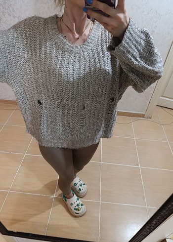 Gri Örgü Kadın Kazak - Görsel 5