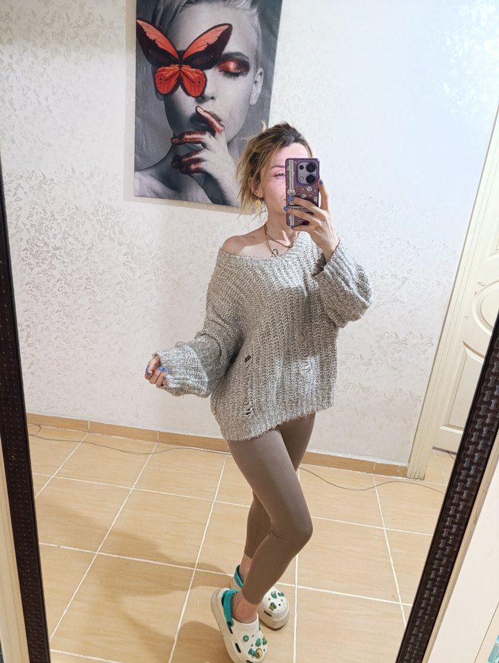 Gri Örgü Kadın Kazak - Görsel 2