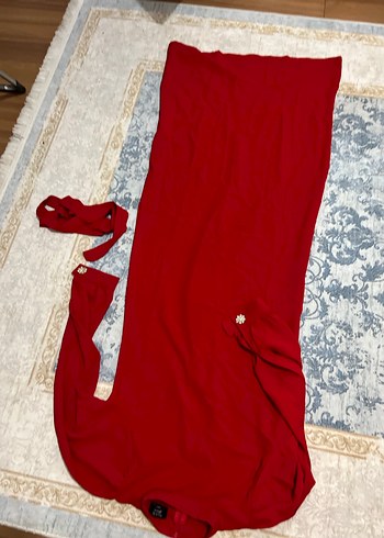 Suud Collection Kırmızı Uzun Kollu Krep Elbise