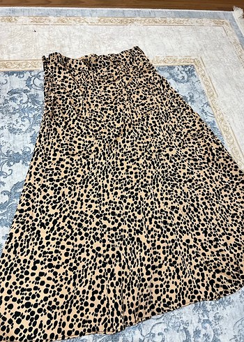 40 Beden Kahverengi Leopar Desenli Kadın Uzun Etek