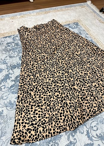 Kahverengi Leopar Desenli Kadın Uzun Etek